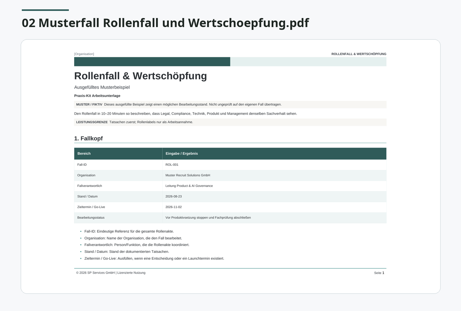 Musterfall: Rollenfall & Wertschöpfung