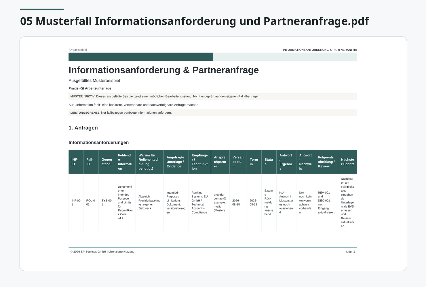 Musterfall: Informationsanforderung & Partneranfrage