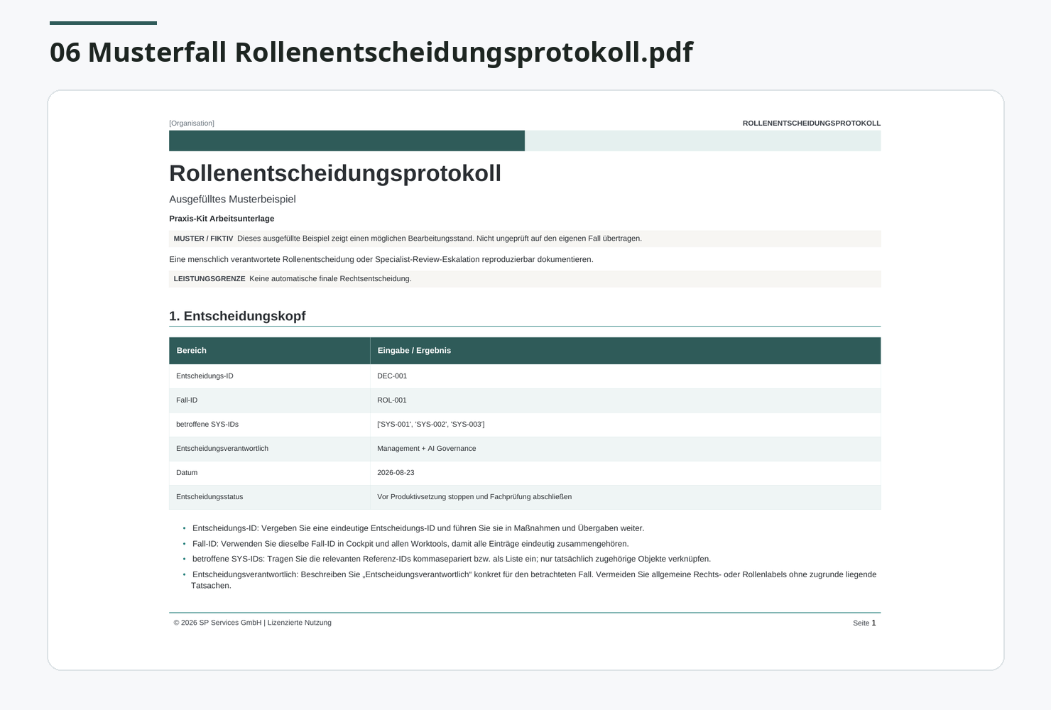 Musterfall: Rollenentscheidungsprotokoll