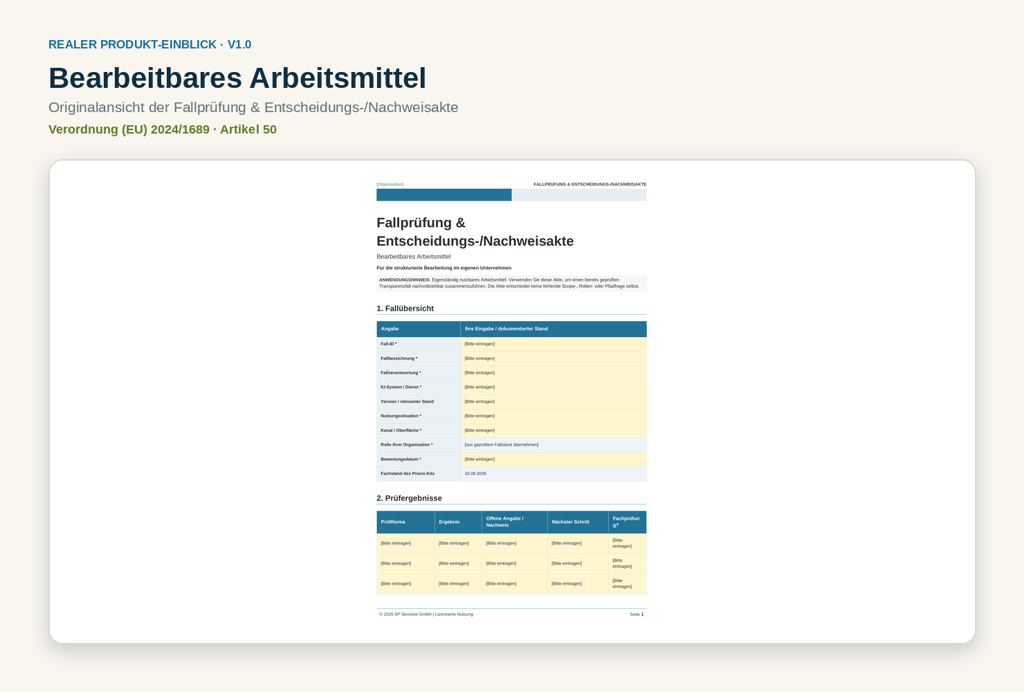 Bearbeitbares Arbeitsmittel des EU AI Act Transparenz-Praxis-Kits