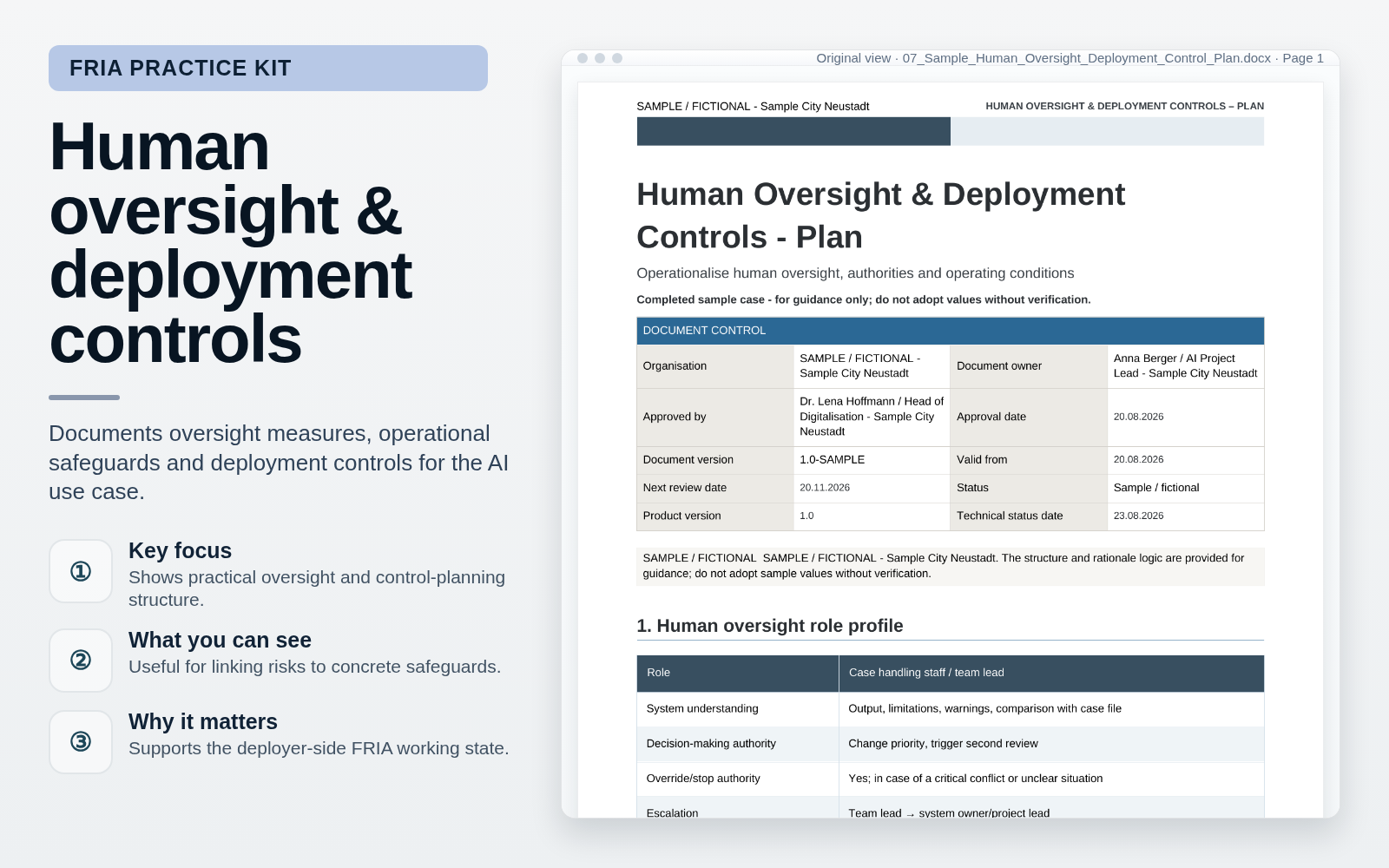 Human oversight and deployment controls – Conduct a FRIA for High-Risk AI – EU AI Act Practice Kit