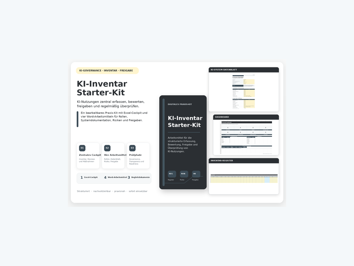 KI-Inventar Starter-Kit mit Excel-Cockpit und vier bearbeitbaren Word-Arbeitsmitteln